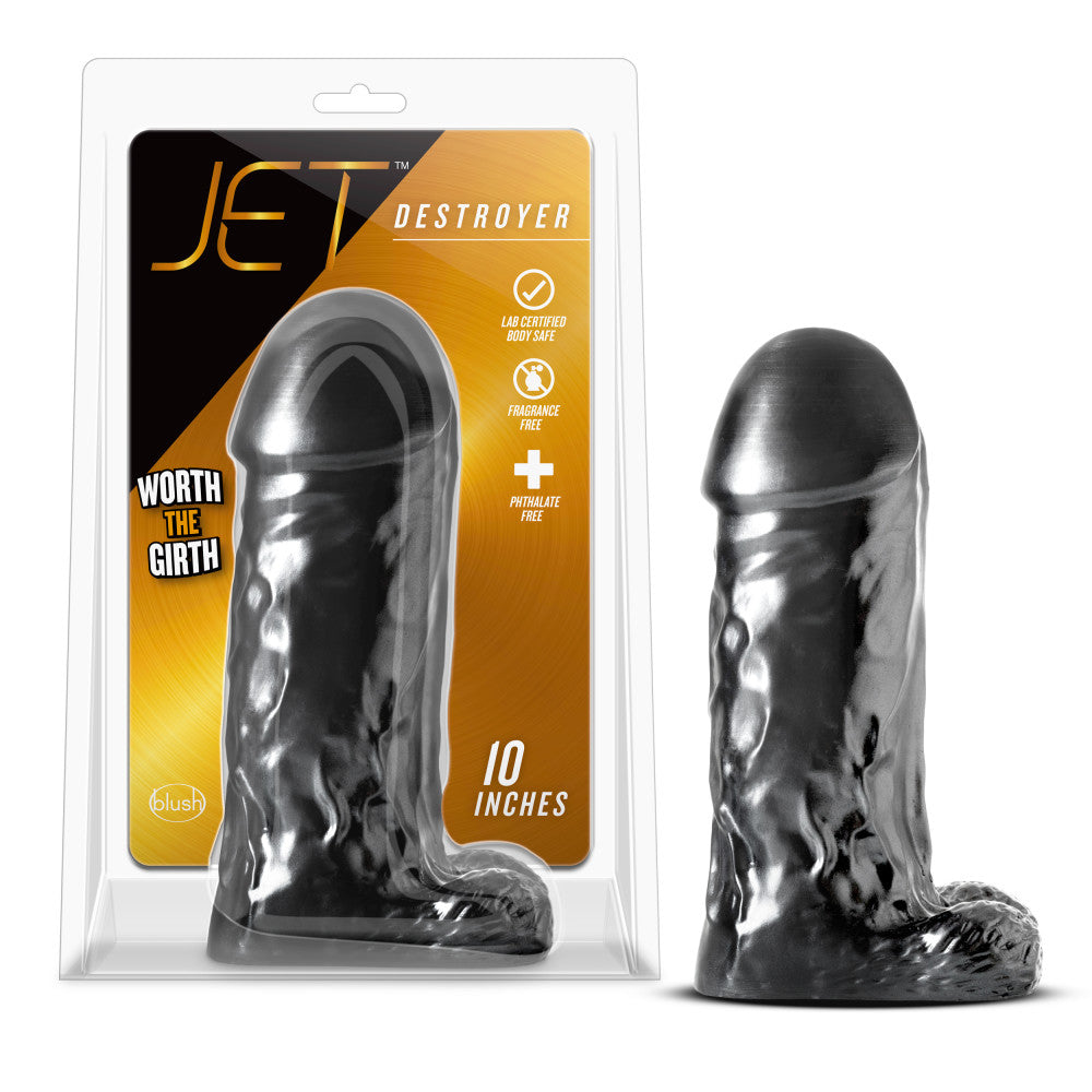 Blush Jet Destroyer Realistic Carbon Metallic Black 10-Inch Long Dildo With  Balls – BlushVibe.com