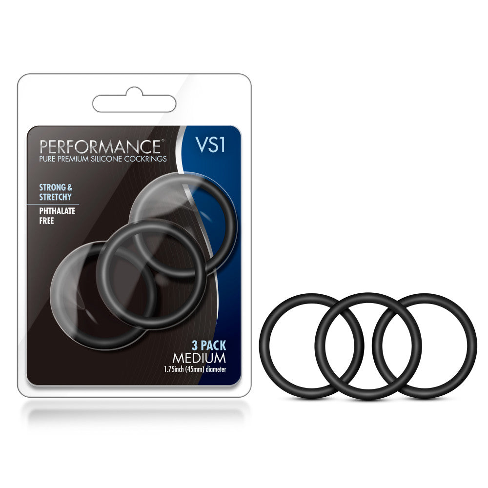 Performance By Blush® | VS1: Black Medium Penis Rings (3-Pack) - Made with  Puria™ Silicone