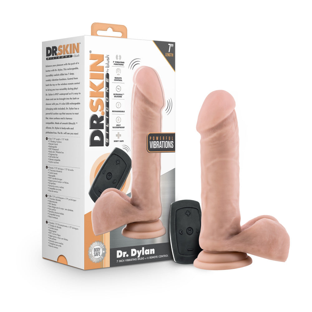 Blush Dr. Skin Silicone Dr. Dylan Vanilla 7.5-Inch Long Rechargeable Remote Control Vibrating Dildo With Suction Cup Base BlushVibe.com Blush Dr. Skin Silicone Dr. Dylan Vanilla 7.5-Inch Long Rechargeable Remote Control Vibrating Dildo With Suction Cup Base BlushVibe.com
