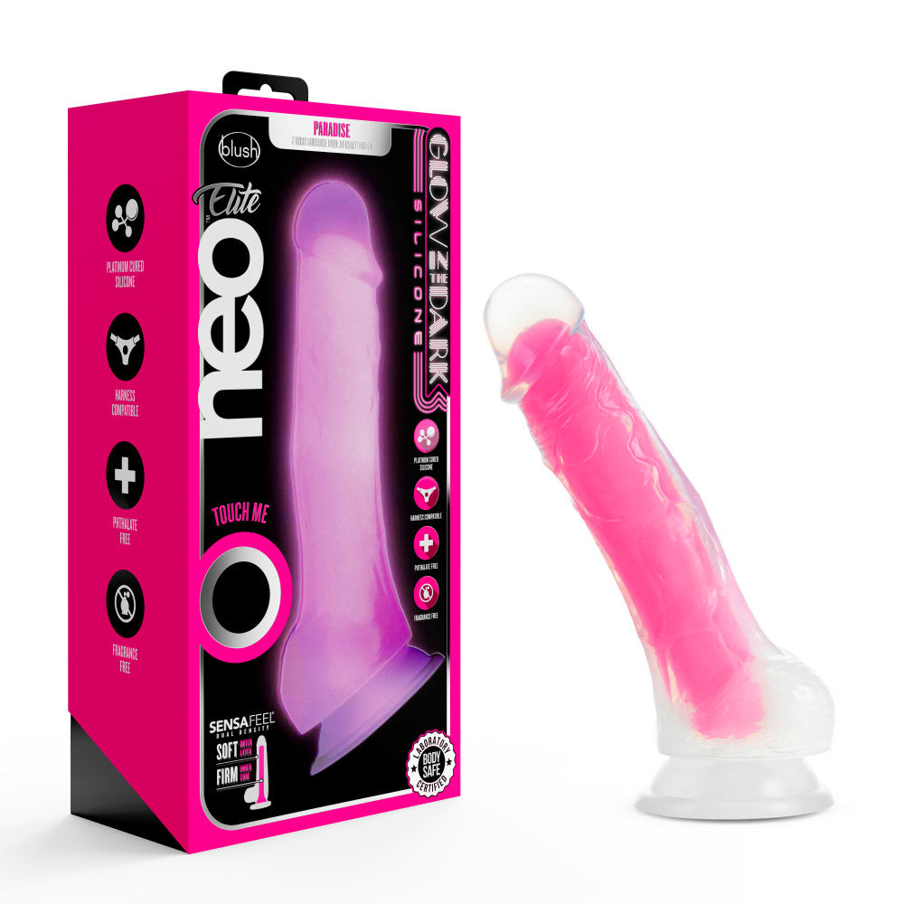 Neo Elite By Blush® | Paradise Glow In The Dark Neon Pink: 7.5-Inch Long  Dildo - Made with Purio™ Silicone & SensaFeel® Dual Density Realistic ...