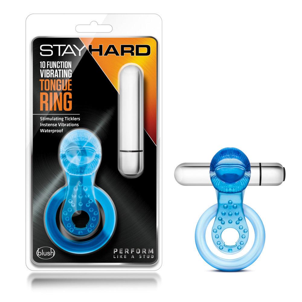 Blush | Stay Hard | Tongue 3-In-1 Blue 10-Funct. Vibrating Penis Ring   BlushVibe.com