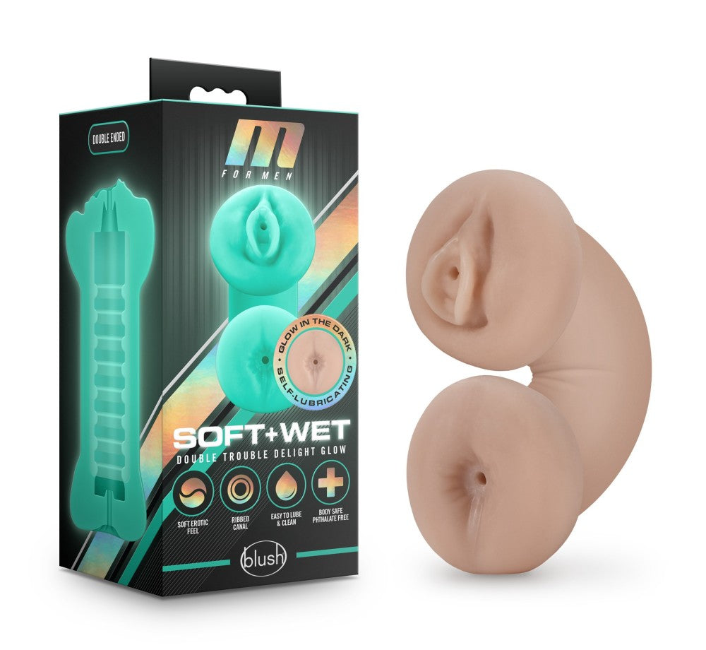 Blush M for Men Soft & Wet Double Trouble Glow in the Dark Realistic  Vanilla Masturbator / Stroker – BlushVibe.com