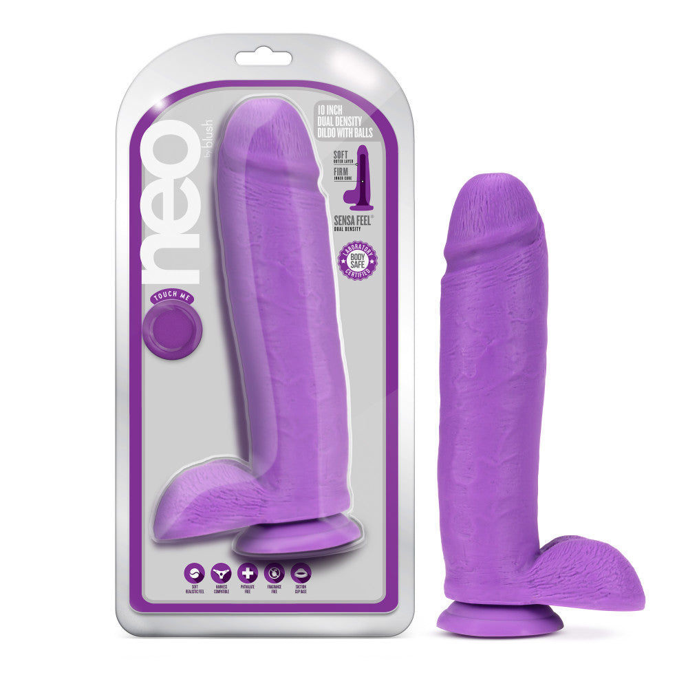 Blush Neo Realistic Neon Purple 10.5-Inch Long Dildo With Balls &  Suction Cup Base – BlushVibe.com