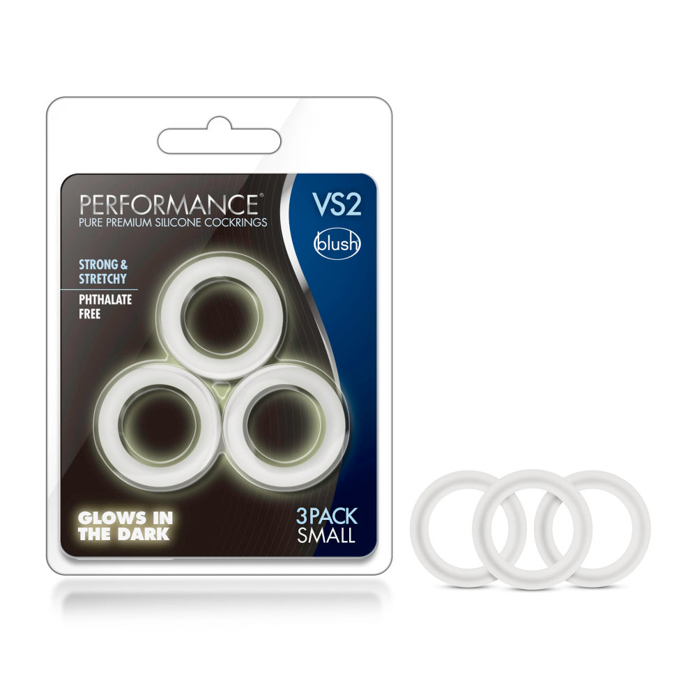 Performance By Blush® | VS2: Glow In The Dark White Small Penis Rings  (3-Pack) - Made with Puria™ Silicone