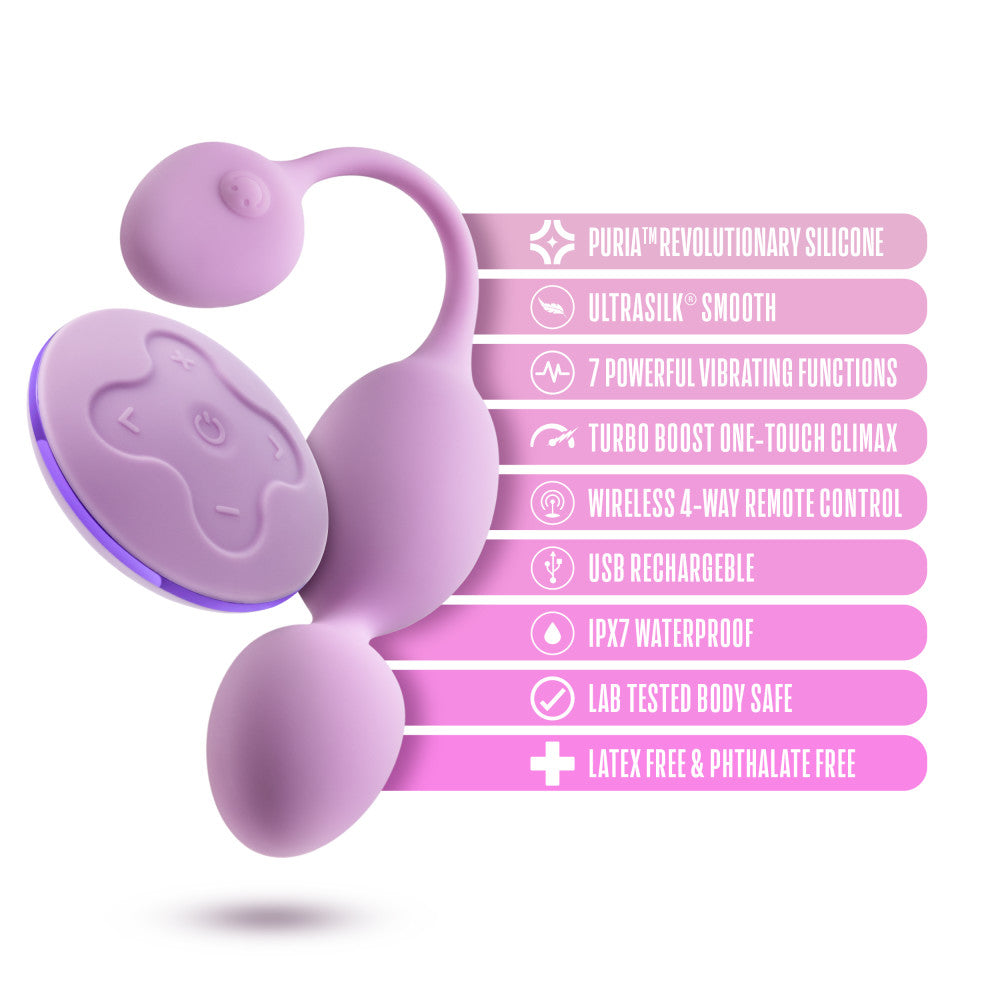 Blush Wellness Raine Remote Control Vibrating Pelvic Floor Kegel Ball In Purple - 7 Vibration Modes Purio® Silicone