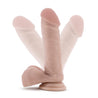 Beige skin tone ultra realistic dildo. Featuring a defined rounded head, subtle veins along the straight but flexible shaft, and realistic balls. Suction cup base. Additional images show alternate angles.