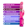 Features a rotating shaft with a smooth and curved head for g spot play and rotating beads, and a dolphin shaped clit stimulator. 4 push buttons independently control the shaft and dolphin. Additional images show alternate angles.