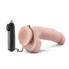 Vibrating realistic cock with suction cup. Vanilla skin tone with pronounced head, veins along the shaft, and plush balls. Wired remote with twist dial to adjust intensity. Additional images show alternate angles.