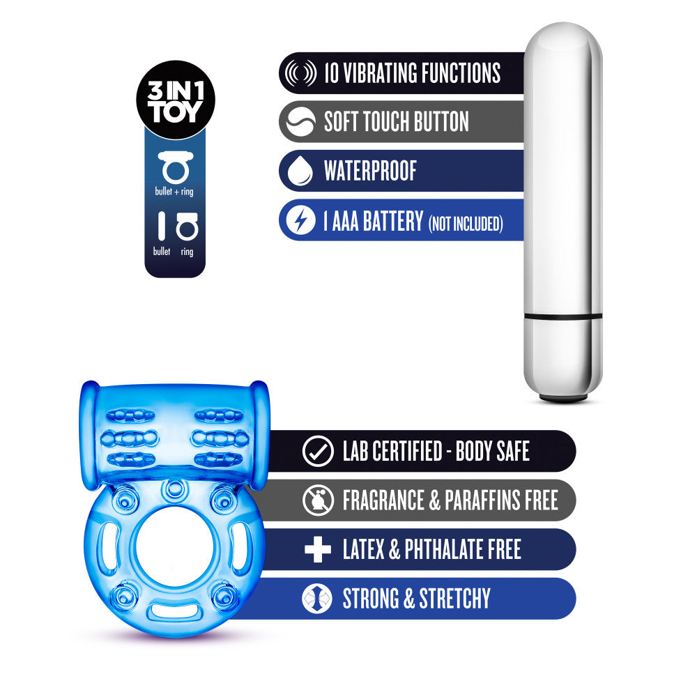 Blush | Stay Hard | Bull 3-In-1 Blue 10-Function Vibrating Penis Ring BlushVibe.com Blush | Stay Hard | Bull 3-In-1 Blue 10-Function Vibrating Penis Ring BlushVibe.com