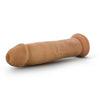 Mocha skin tone ultra realistic dildo. Featuring a rounded head, veins along the straight but flexible shaft, and a suction cup base. Additional images show alternate angles.