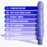 Periwinkle slim vibrator. Straight shape with gentle spiral texture. One button operation, 10 vibration functions.  Additional images show alternate angles.
