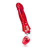Red vibrator. Petite size, pronounced head, variable intensities controlled by twist dial. Additional images show alternate angles.