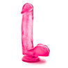 Translucent pink dildo with a realistic head and pronounced veins along the slightly downwardly curved shaft. Suction cup base. Additional images show alternate angles.