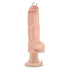 Ultra realistic vanilla skin tone vibrating dildo stainless steel horseshoe ring piercing on head. Subtle veins along the shaft and small balls. Suction cup base that doubles as a dial to control intensity. Additional images show alternate angles.