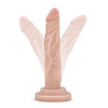 Vanilla skin tone ultra realistic petite dildo. Featuring a small tapered head for easy insertion and skin folds and veins along the straight but flexible shaft. Suction cup base. Additional images show alternate angles.