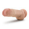 Vanilla skin tone ultra realistic dildo. Many veins along the straight but flexible shaft. Realistic balls. Suction cup base.  Additional images show alternate angles.