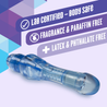 Blue vibrator. Petite size, gentle curves, variable intensities controlled by twist dial.  Additional images show alternate angles.