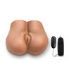 Mocha skin tone, life sized stroker. Features realistic vulva and two openings, a vaginal opening and an anal opening. Includes removable corded bullet. Ribbed inner tunnels.  Additional images show alternate angles.