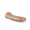 Vanilla skin tone dildo that features two attached shafts for insertion in one orifice. One shaft is slightly shorter than the other. Both feature realistic heads, skin folds just beneath the heads, and veins along each shaft. They share one suction cup base. Additional images show alternate angles.
