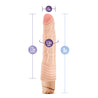 Vanilla skin tone vibrating dildo. Slim tapered head with veins along the shaft and wavy ribs at base. Twist dial on bottom to adjust intensity. Additional images show alternate angles.