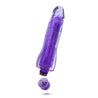 A semi realistic translucent purple sparkly vibrator with color shifting LED lights that glow in different colors when the vibrator is in use. Twist dial on bottom to adjust intensity. Additional images show alternate angles.