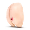 Vanilla flesh tone butt shaped stroker. Life sized butt with pink butterfly tattoo on the right cheek. Anal and vaginal opening with two ribbed tunnels. Removable wired bullet vibrator for added stimulation. Additional images show alternate angles.