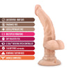 Vanilla skin tone ultra realistic vibrating dildo. Bulbous pronounced head with a curved shaft for G spot play, veins along the shaft, and balls. Suction cup base doubles as dial that controls intensity. Additional images show alternate angles.