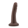 Chocolate skin tone slim realistic dildo. Featuring a small head, subtle veins along the shaft, and a suction cup base. Additional images show alternate angles.