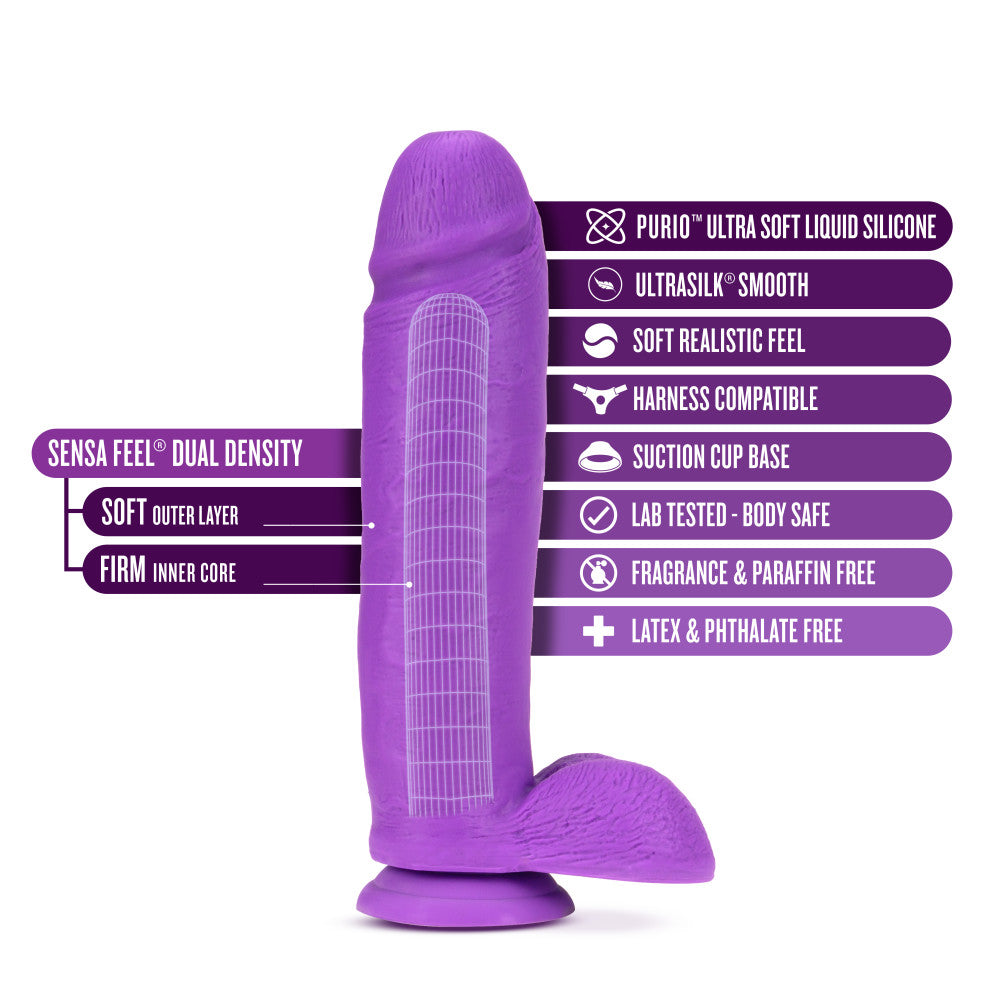 Neo Elite 10 Inch Silicone Dual Density Cock With Balls Neon Purple
