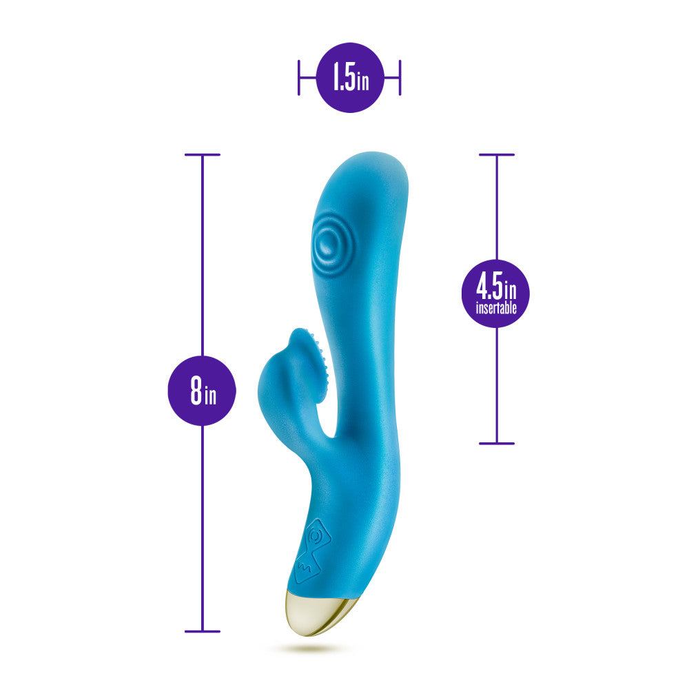 Aria | Arousing AF: 8 Inch Textured Dual Pulsing Clitoral Vibrator in Blue - Made with Smooth Ultrasilk™ Puria™ Silicone