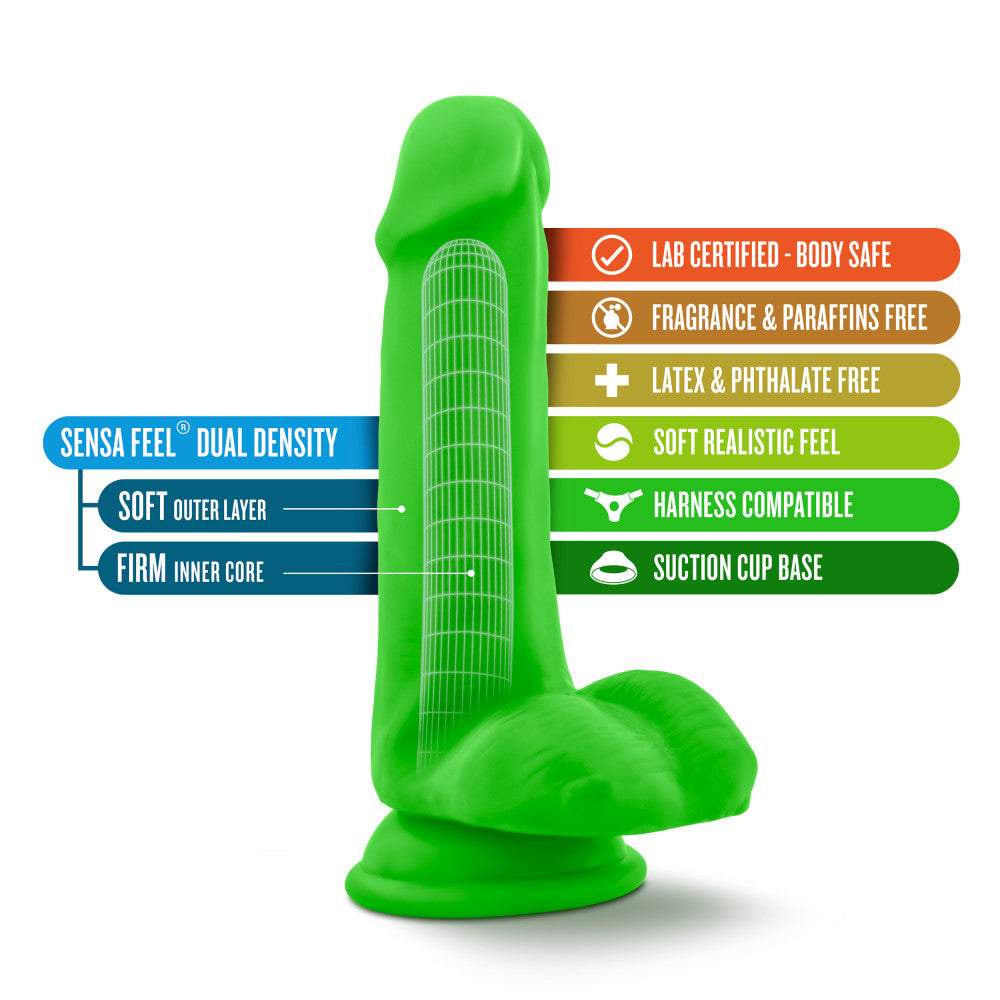 Blush Neo Realistic Neon Green 6-Inch Long Dildo With Balls & Suction Cup Base BlushVibe.com Blush Neo Realistic Neon Green 6-Inch Long Dildo With Balls & Suction Cup Base BlushVibe.com