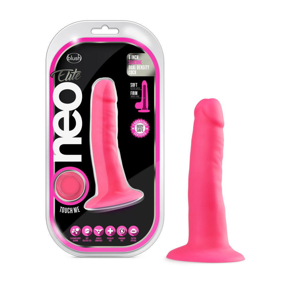 Neo Elite™ | Neon Pink: 5.5-Inch Long Dildo - Made with Purio™ Silicone & SensaFeel® Dual Density Realistic Technology