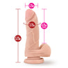 Vanilla skin tone ultra realistic dildo with a tapered realistic head for easy insertion, subtle veins along the straight but flexible shaft and round realistic balls. Suction cup base. Additional images show alternate angles.