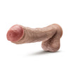 Vanilla skin tone ultra realistic dildo.  A uniquely shaped extra long dildo that is thicker at the head and becomes gradually thinner down the shaft toward the realistic balls. Veins along the shaft. Suction cup base.  Additional images show alternate angles.