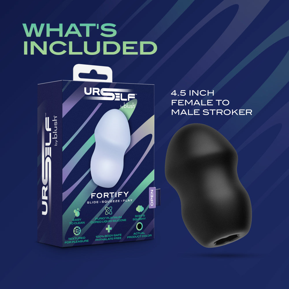 Blush Fortify | Silicone FTM Stroker Textured Male Masturbator Black BlushVibe.com Blush Fortify | Silicone FTM Stroker Textured Male Masturbator Black BlushVibe.com