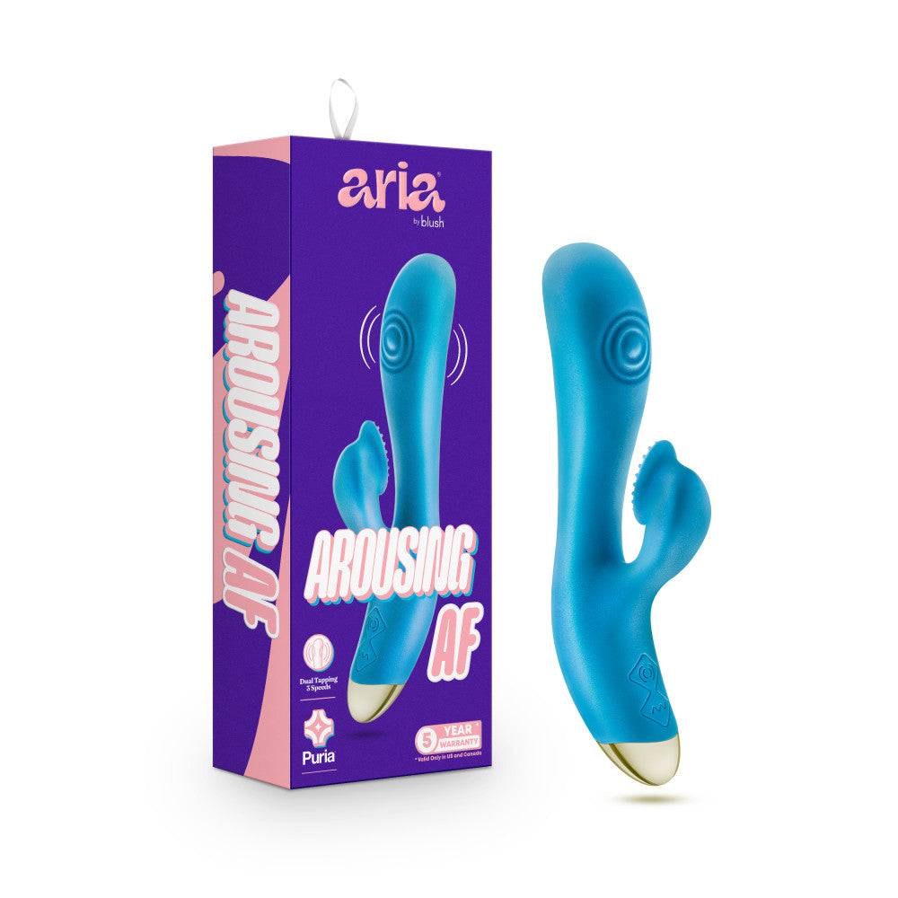 Aria | Arousing AF: 8 Inch Textured Dual Pulsing Clitoral Vibrator in Blue - Made with Smooth Ultrasilk™ Puria™ Silicone