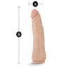 Vanilla skin tone dildo featuring a tapered head for easy insertion and many veins along a slightly upwardly curved shaft. This dildo does not have a flared base. An opening at the bottom of the dildo makes it compatible with Lock On handles, harnesses, and other Lock On adapters. Additional images show alternate angles.