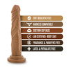 Mocha skin tone realistic dildo with a tapered head for easy insertion. Features skin folds and veins along the straight but flexible shaft. Suction cup base. Additional images show alternate angles.