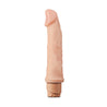 Vanilla skin tone ultra realistic vibrating dildo. Pronounced curved head and veins along the shaft. Twist dial on bottom to adjust intensity. Additional images show alternate angles.