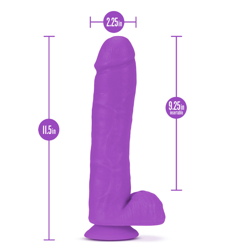 Neo Elite 11 Inch Silicone Dual Density Cock with Balls Neon Purple