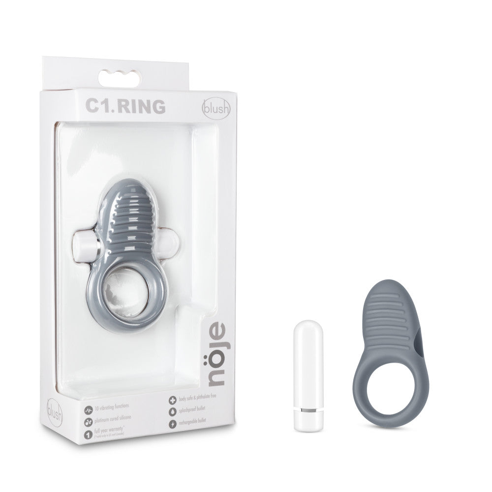 Blush Noje® | C1 Slate: Rechargeable Vibrating Penis Ring  - Made with Puria™ Silicone