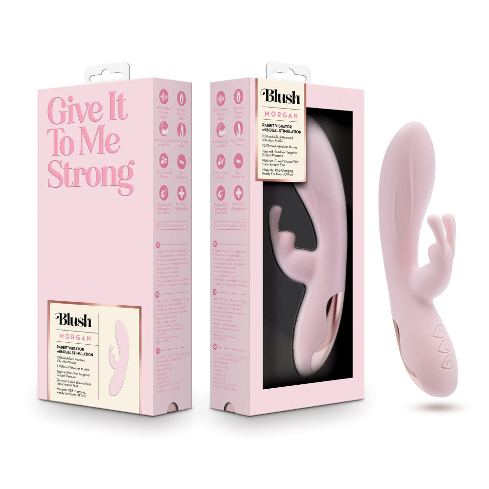 Blush | Morgan 7.75 Inch G Spot Clitoral Dual Stimulation Silicone Rabbit Vibrator With 10 RumboTech™ Vibrations - Pink