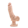 Vanilla skin tone ultra realistic vibrating dildo. Realistic head. Veins and skin folds along the straight shaft. Realistic balls. Suction cup base that doubles as twist dial for adjusting the intensity of the vibration. Additional images show alternate angles.