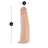 Vanilla skin tone dildo featuring a rounded head and many veins along a slightly upwardly curved shaft. This dildo does not have a flared base. An opening at the bottom of the dildo makes it compatible with Lock On handles, harnesses, and other Lock On adapters. Additional images show alternate angles.