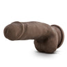 Chocolate skin tone ultra realistic dildo with a realistic head, subtle veins along the straight but flexible shaft and small realistic balls. Suction cup base. Additional images show alternate angles.