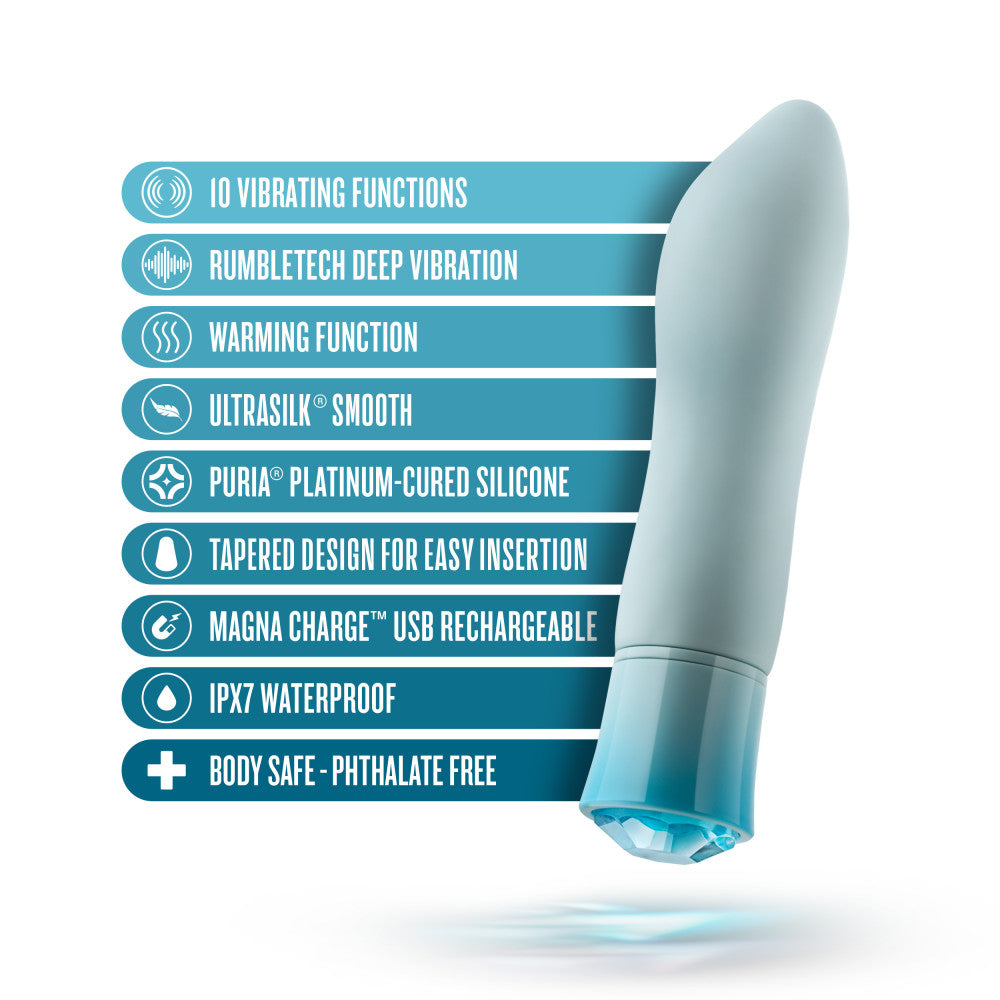 Oh My Gem Ardor 5.5 Inch Warming G Spot Vibrator in Aquamarine - Made with Smooth Ultrasilk® Puria™ Silicone