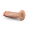 Vanilla skin tone realistic dildo with a pronounced rounded head, skin folds beneath the head, subtle veins along the straight but flexible shaft, and a suction cup base. Additional images show alternate angles.