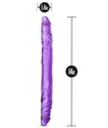 Translucent purple long, straight, double dildo with a realistic head on either end and subtle veins throughout the entire length.  Additional images show alternate angles.