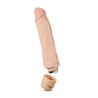 Vanilla skin tone vibrating dildo. Pronounced head with skin folds under the head and subtle veins along the shaft. Twist dial on bottom to adjust intensity. Additional images show alternate angles.