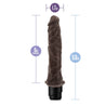 Realistic chocolate skin tone vibrating dildo with tapered head with skin folds just below the head and many veins along the straight long shaft. Twist dial on bottom to adjust intensity. Additional images show alternate angles.